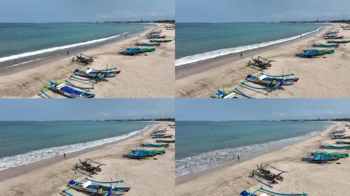 印尼巴厘岛金巴兰海滩渔村渔船航拍风光