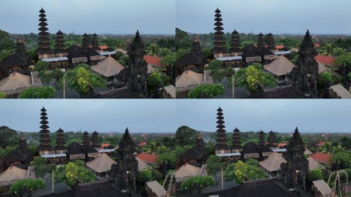 印尼巴厘岛乌布古寺庙建筑景观航拍