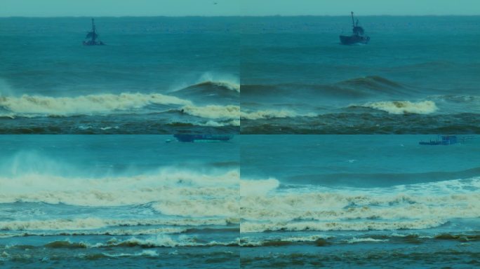 大海暴风雨 青岛台风天气 海浪拍打礁石