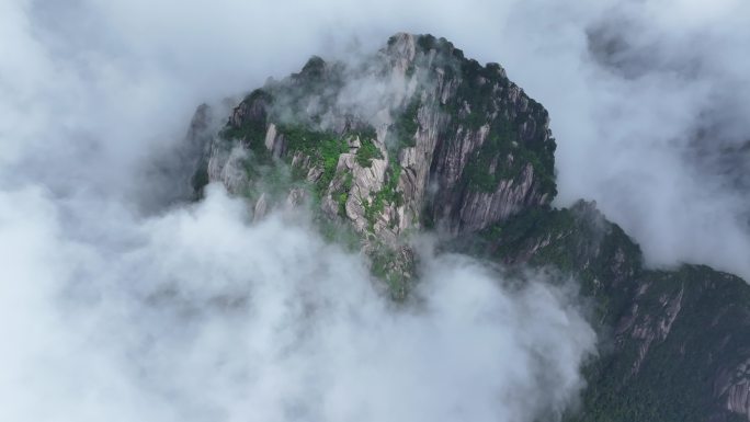 中国 黄山 天都峰  云雾 航拍 4K