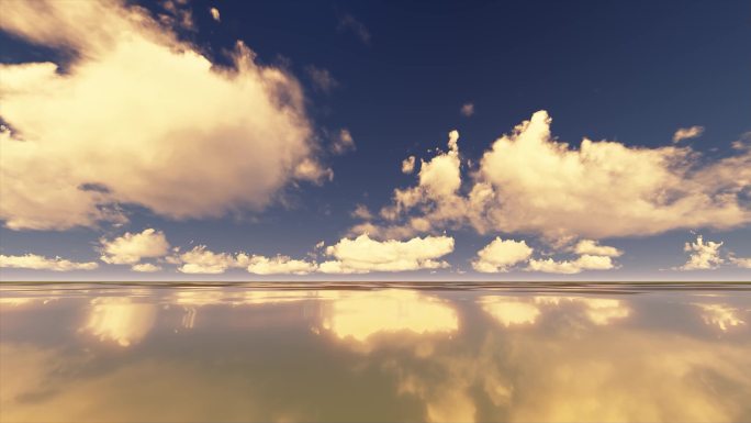 梦幻般的蓝天白云反射倒影镜面场景背景