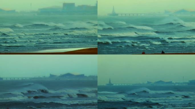 大海暴风雨 大海波涛汹涌 海浪拍打礁石