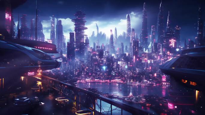未来科幻都市外星城市建筑舞台表演大屏