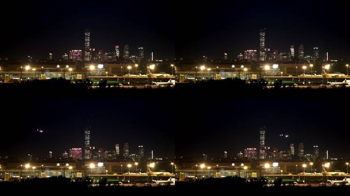 北京首都机场夜间起降航班飞机