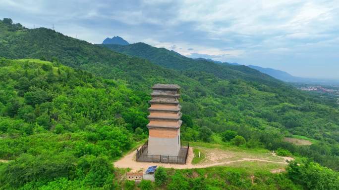 航拍土门峪二龙塔夏季终南山唐塔