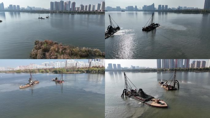 临沂祊河 清淤船 航拍环绕