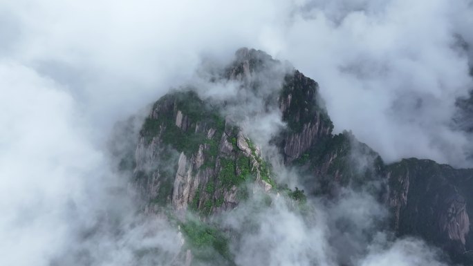 中国 黄山 天都峰 云雾 航拍 4K