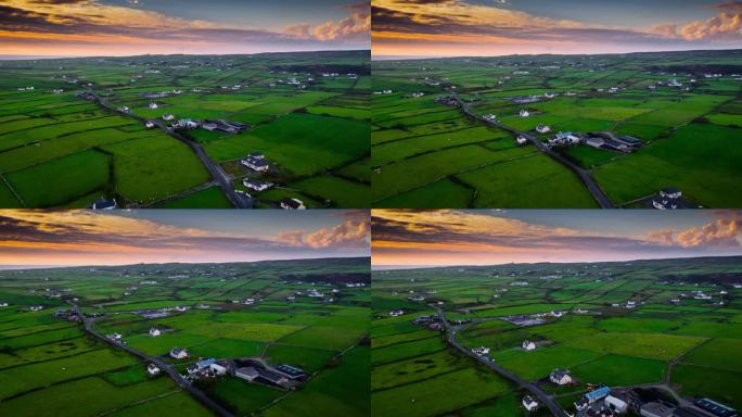 夕阳下的爱尔兰乡村风光