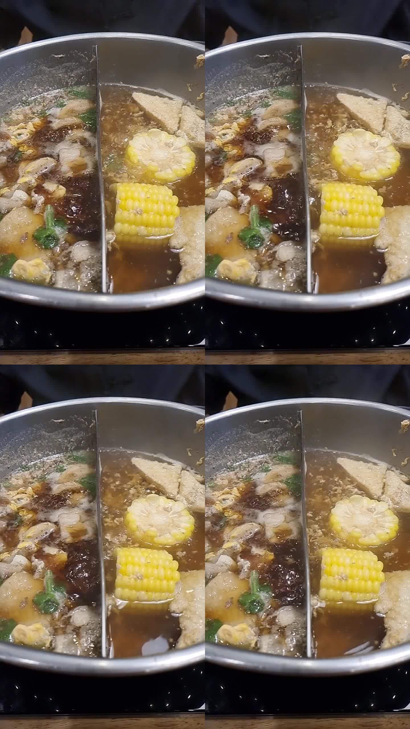 寿喜烧的4K视频特写，这是一种受欢迎的亚洲食物，在一锅沸水中煮