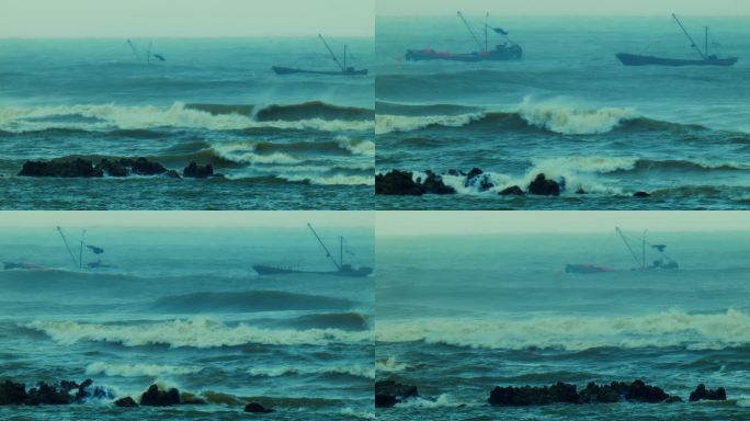 大海暴风雨 大海波涛汹涌 海浪拍打礁石