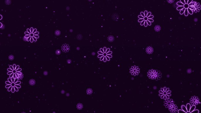 花粒子循环动画背景，花明亮的霓虹4K抽象视频。