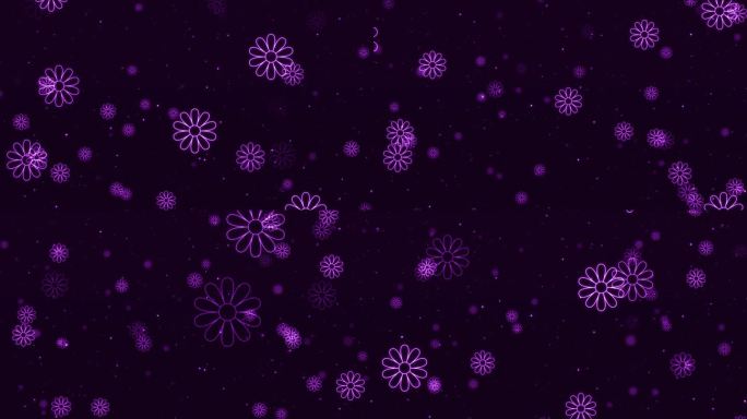 花粒子循环动画背景，花明亮的霓虹4K抽象视频。