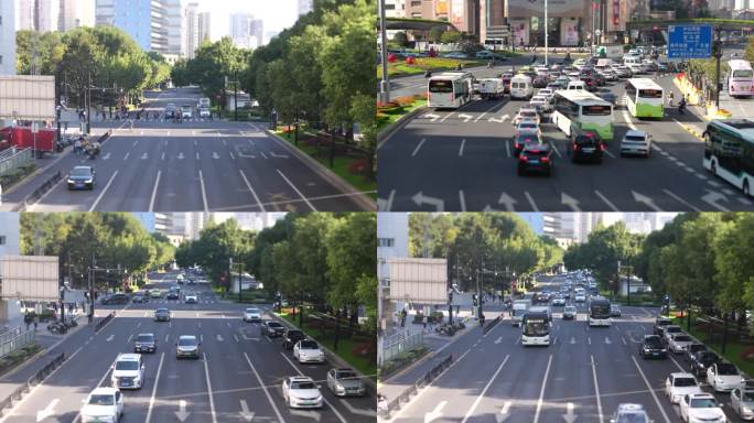 上海城市车流来往移轴拍摄