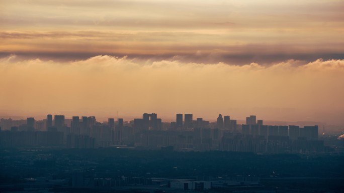 成都高新区远景晚霞延时摄影