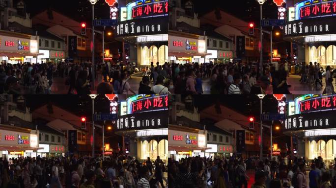 南京步行街夜景人流购物人山人海