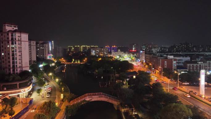江苏省张家港市曼巴特购物广场夜景航拍