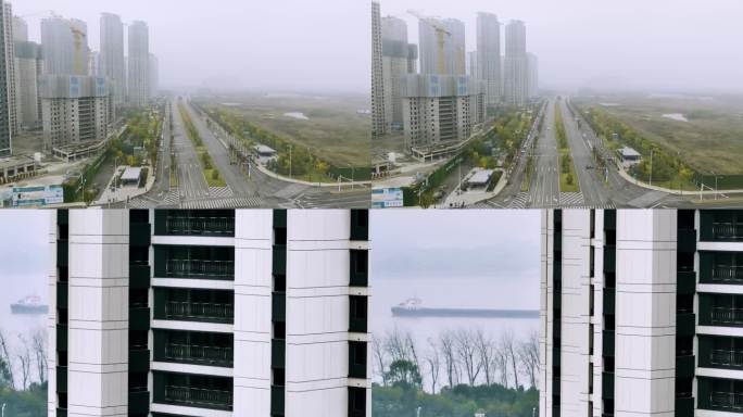 长江边 城市雾天航拍