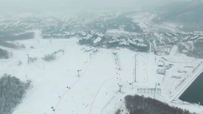 滑雪场 滑雪人多 山顶雾凇