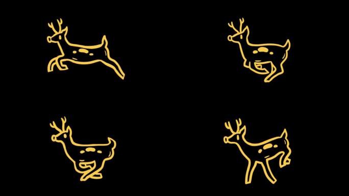鹿动物图标循环动画视频透明背景与alpha通道。