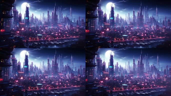 未来科幻赛博朋克都市夜景外星场景大屏2
