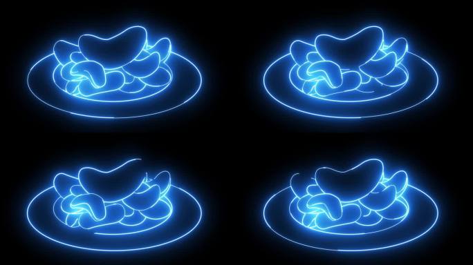 动画木薯片图标与发光的霓虹灯效果