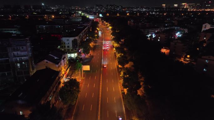 江苏省张家港市人民路长河中路夜景航拍