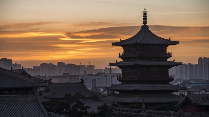 大同市平城区华严寺华严宝塔朝霞日出延时