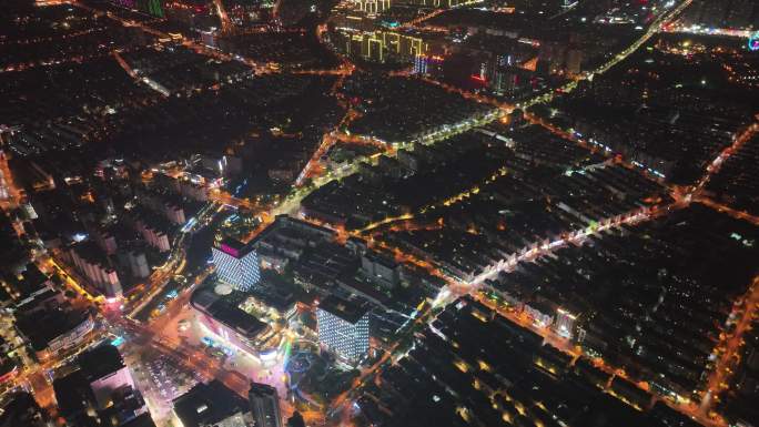 江苏省张家港市曼巴特购物广场夜景航拍