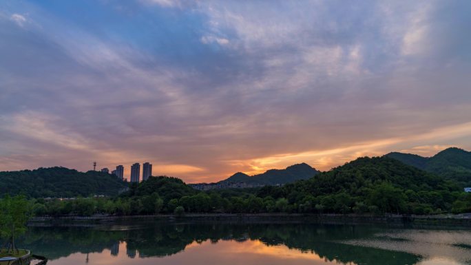 杭州小和山西密湖日落晚霞延时摄影