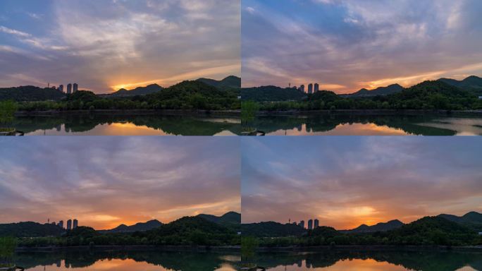 杭州小和山西密湖日落晚霞延时摄影