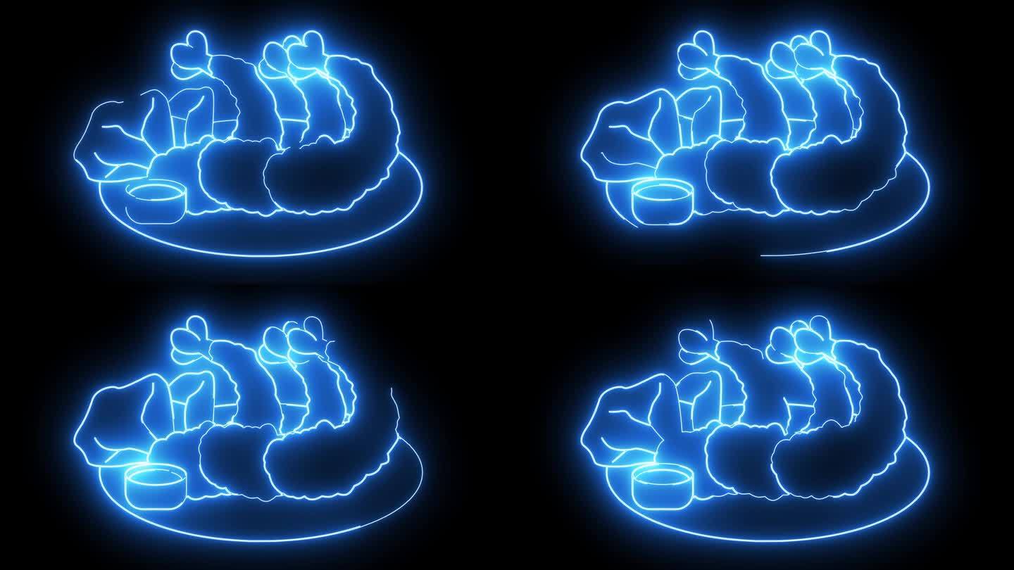 动画炸虾图标与发光的霓虹灯效果