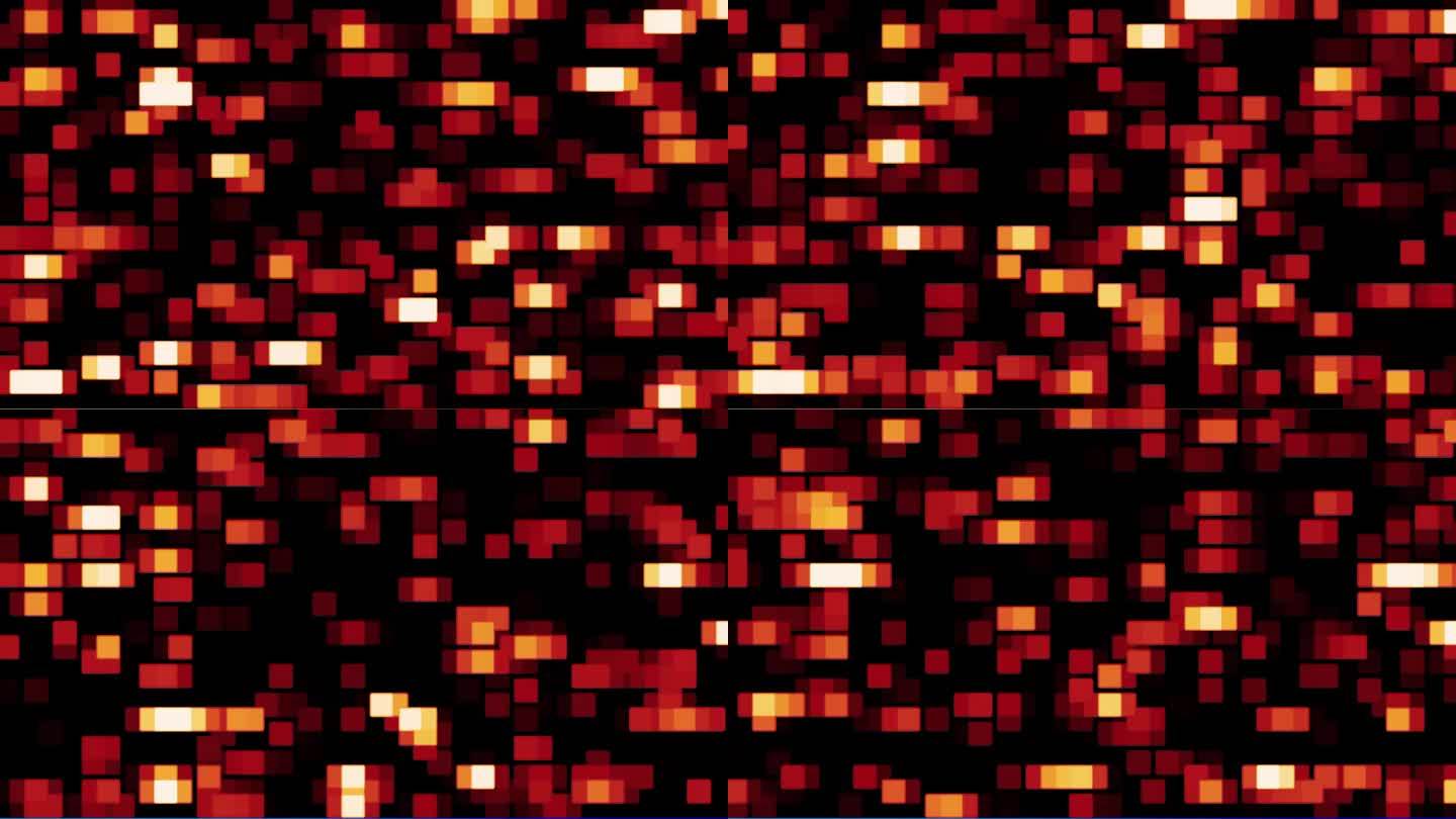 动画红色数字方块循环技术背景出现和消失，循环。抽象技术未来的数字概念方形图案，音乐和矩阵
