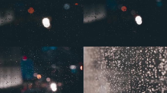 下雨天夜晚车流焦外光斑玻璃挂水珠背景