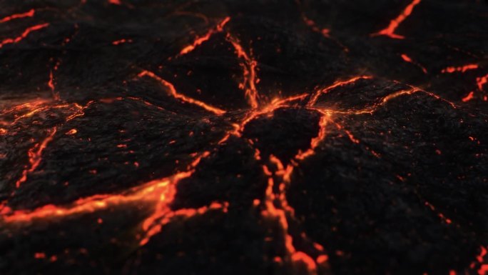 火山熔岩使地面裂开。变形3D动画。微距镜头