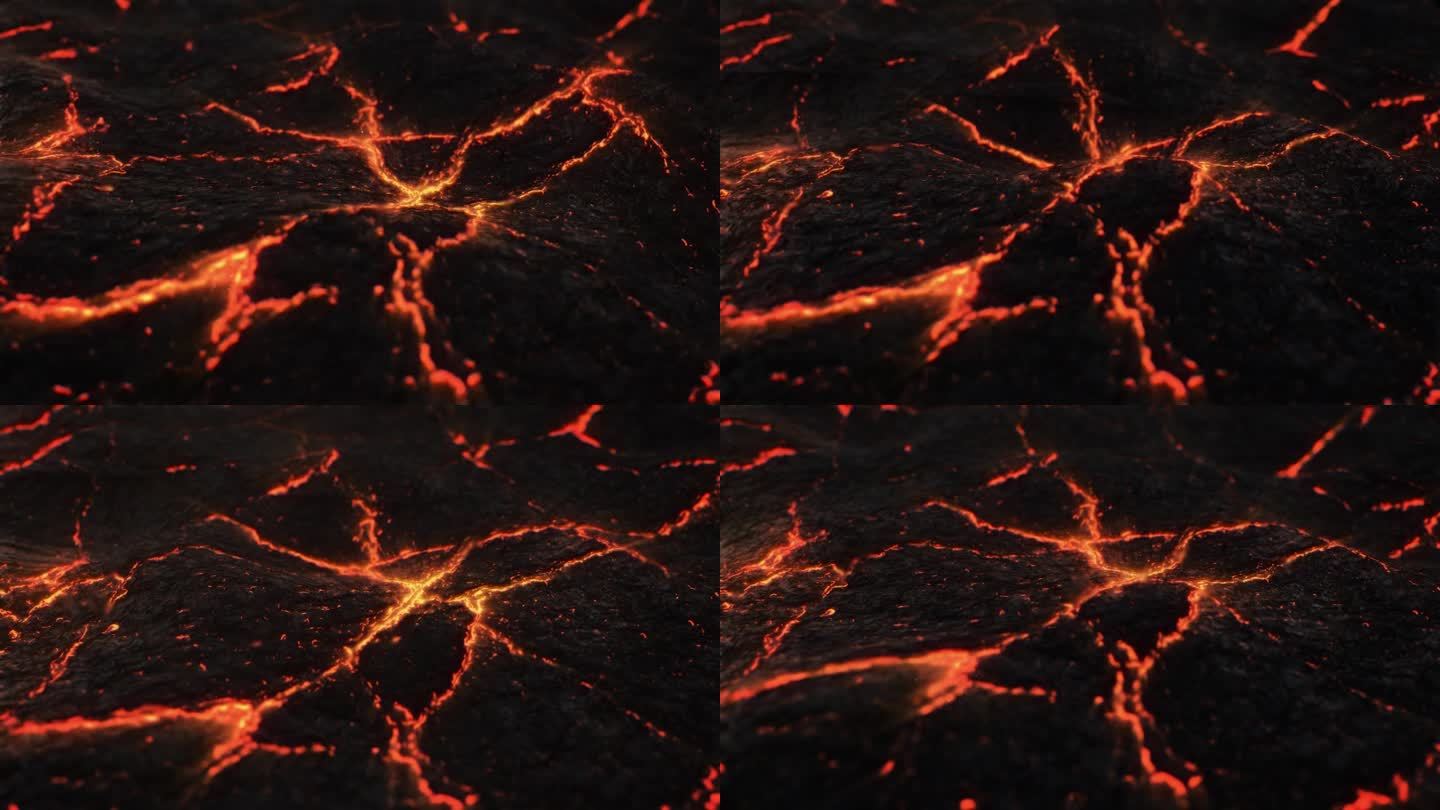 火山熔岩使地面裂开。变形3D动画。微距镜头