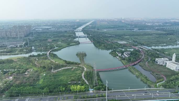 江苏省张家港沙洲湖沙洲之眼公园景观带航拍