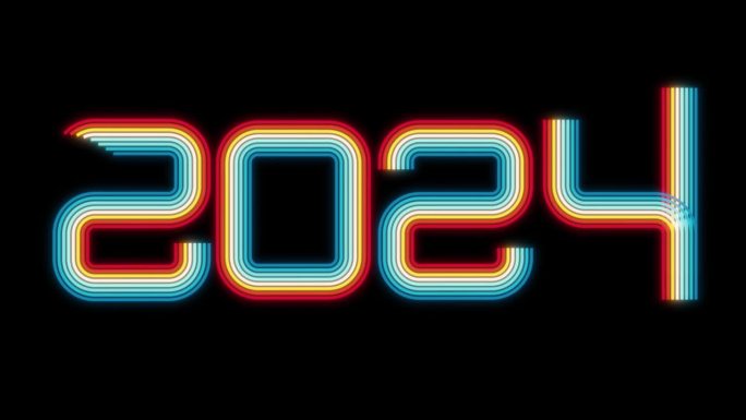 2024线条艺术设计。复古，70年代风格的数字。社交媒体、封面、活动的新年快乐设计元素。70年代，8