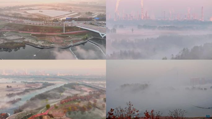 云雾缭绕渭河清晨