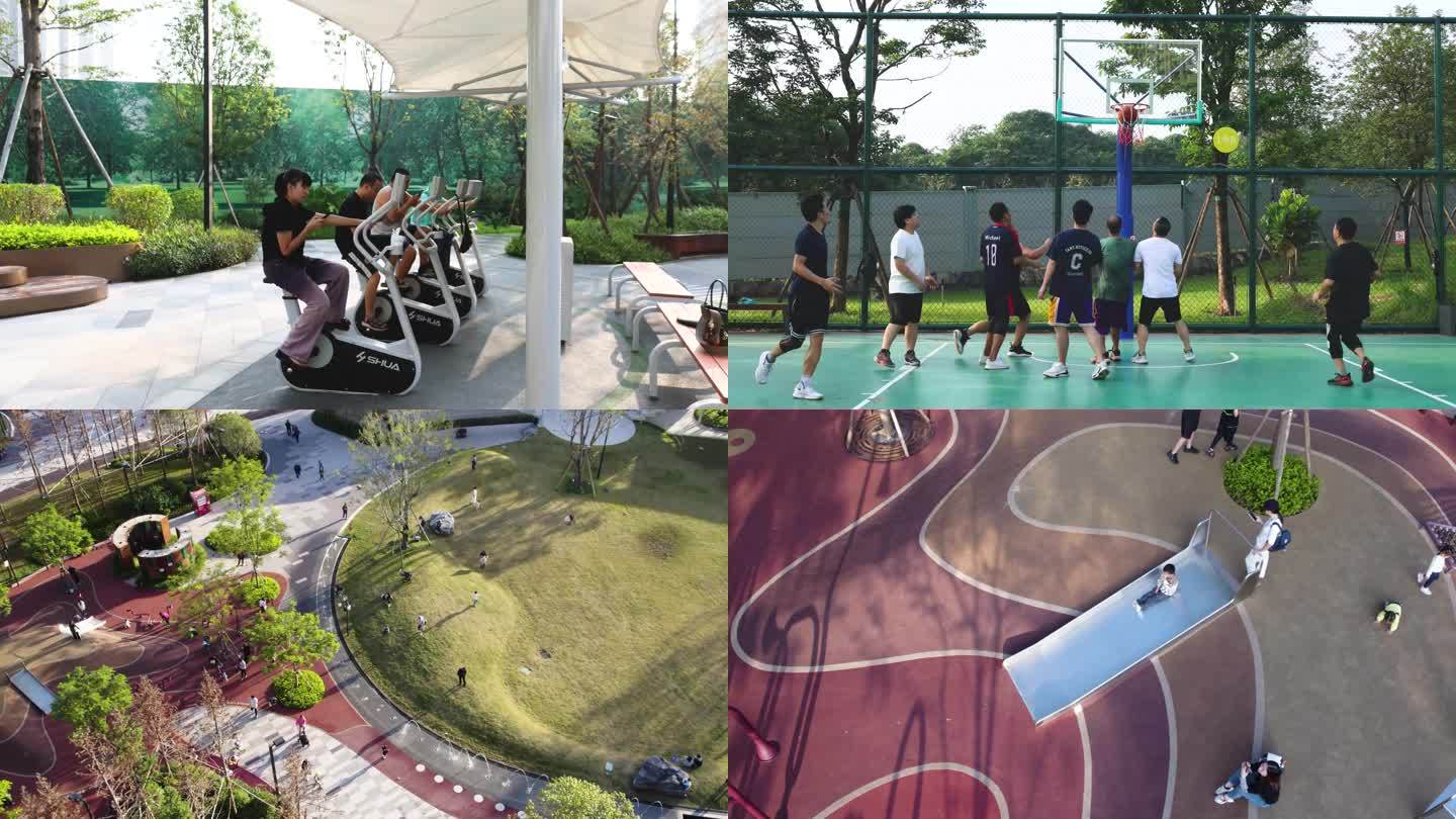 4K广钢新城公园健身小孩游玩公园运动
