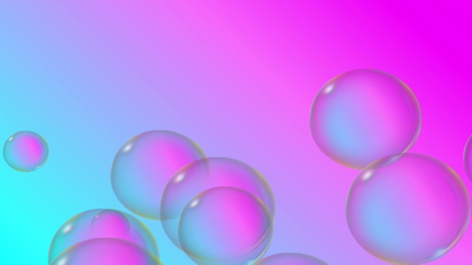 在蓝绿色和粉红色的渐变上上升和浮动的气泡