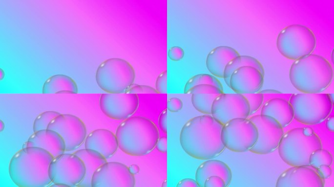 在蓝绿色和粉红色的渐变上上升和浮动的气泡