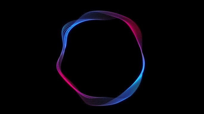未来的粉红色天鹅绒-蓝色环发光的霓虹背景，几何丝绸技术波浪旋转的标志和标题背景，抽象线框多边形形状的