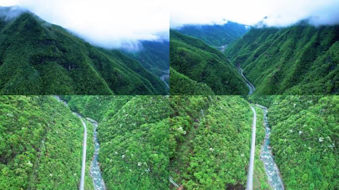 4K自然山峰峡谷河流沟壑航拍视频