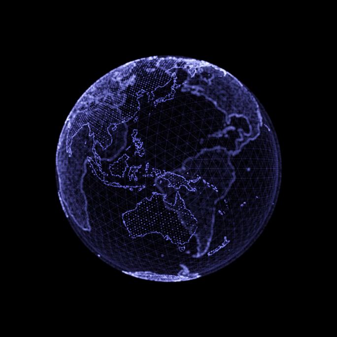 蓝色科技感全息投影地球 循环 带透明通道