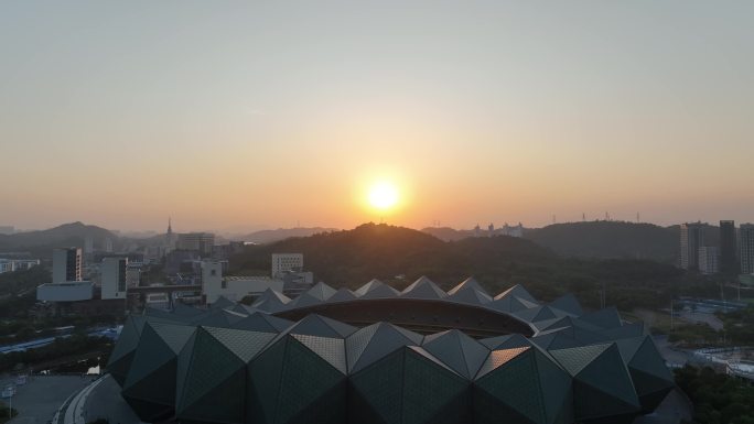 深圳龙岗大运中心航拍阳光日出日落夕阳太阳