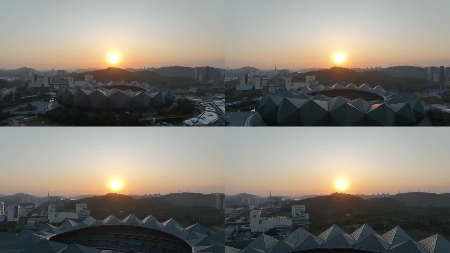 深圳龙岗大运中心航拍阳光日出日落夕阳太阳