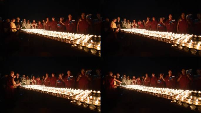 尼泊尔南摩布达创古寺点灯仪式
