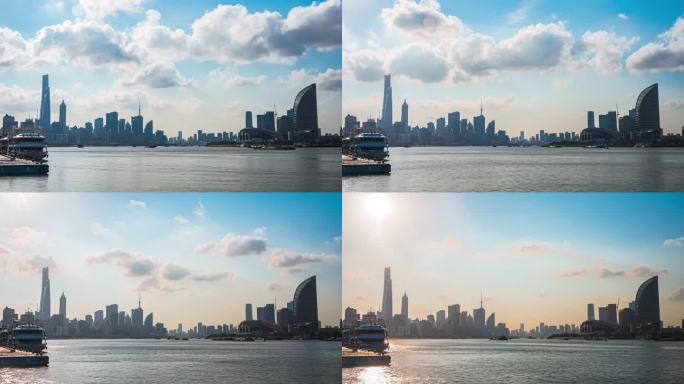 上海杨浦大桥拍外滩日落4K
