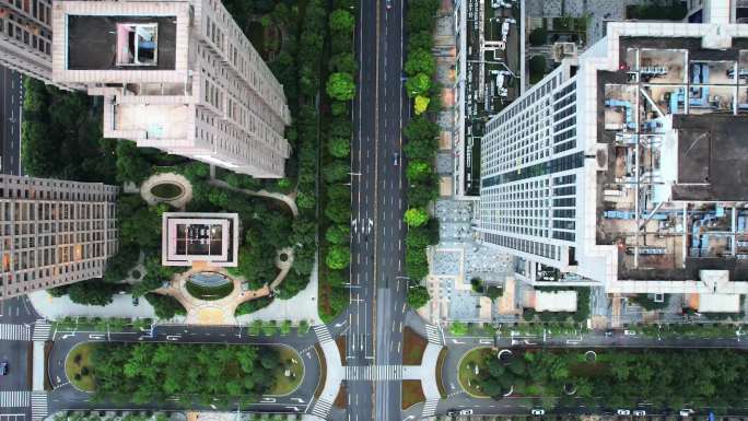 航拍武汉金融CBD商务区高楼街道交通街景