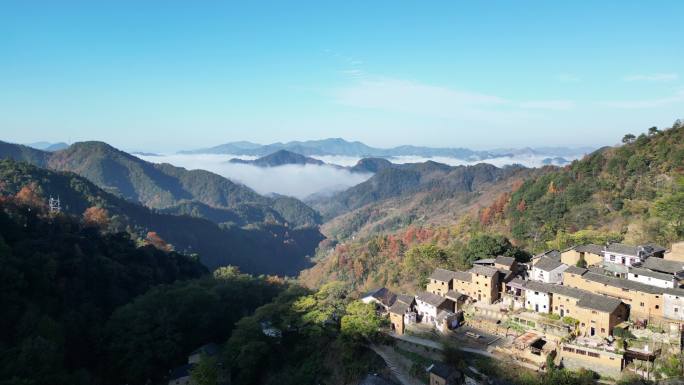 无人机航拍安徽阳山土楼云海日出风光